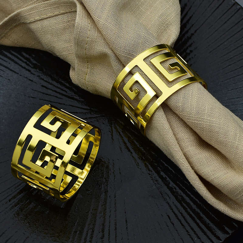 Servilletero de acero inoxidable dorado y plateado de alta gama para decoración de banquete de boda