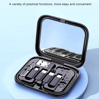 Boîte de câble de charge USB multifonction 4 en 1 portable avec miroir de maquillage, support de téléphone universel, stockage de données, kit de voyage