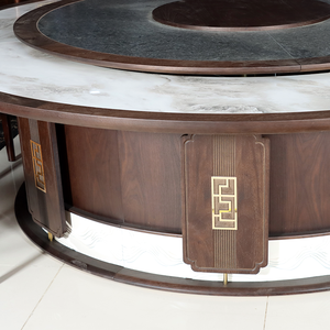 Table Ronde avec <span class=keywords><strong>Centre</strong></span> Rotatif pour Événements Fête Ensemble Rond en Bois avec Chaises, Table à Manger avec 8 Chaises - Product Image 4
