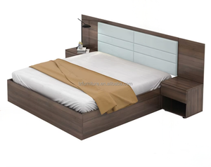 Cost Effective Modern Wooden Panel Hotel King <b>Bed</b> <b>Set</b> <b>Complete</b> Bedroom Furniture Bedding Nightstands Fabric Upholstered School - Product Image 1