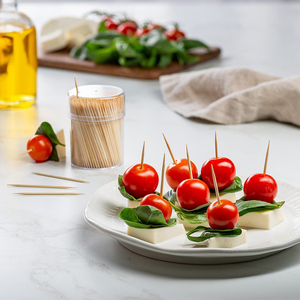 Vendita calda su misura di bambù stuzzicadenti doppio denti appuntiti <span class=keywords><strong>antipasto</strong></span> Barbecue frutta usa e getta 65mm di bambù stuzzicadenti - Product Image 6