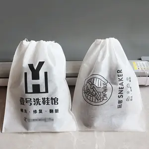 Özel baskı yeniden kullanılabilir Nonwoven kumaş toz torbası pamuk dokuma olmayan ayakkabı çamaşır torbası dokumasız büzgülü çanta