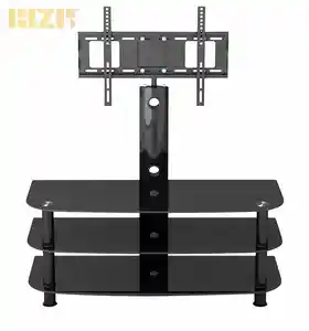 Top venda Preto tampo de vidro de luxo mobília da Sala de estar Piso TV Stand com Suporte para TV 32 ~ 55 "mesa de tv lcd/led