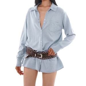 Camisa Midi Informal de Lino Tejido Transpirable con Parches Bohemios de Manga Larga, Nueva Moda para Mujer, Talla Grande - Product Image 1