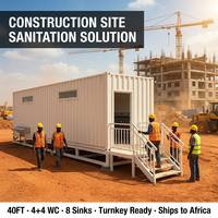 Bloc de toilettes portables préfabriquées en conteneur de 40 pieds pour chantier de construction |   4+4 WC et 8 lavabos |   Toilettes publiques clés en main conformes aux normes européennes