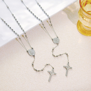Chaîne de perles en acier inoxydable doré et argenté Saint Benoît, collier religieux avec croix de la Vierge <span class=keywords><strong>Marie</strong></span>, chapelet catholique - Product Image 2