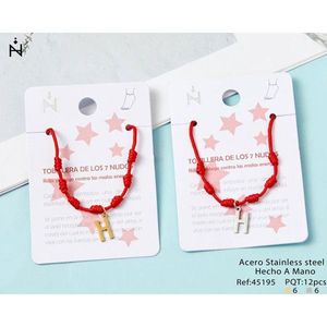Cavigliera in Acciaio Inossidabile con Nodo a Sette Stelle e Lettera H, Cordino Rosso Fatto a Mano, Gioielli alla Moda per Donne e Ragazze - Product Image 1
