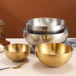 Kitchen Baking Mixing Bowls Stainless Steel Fruit Bowl Gold Salad Bowl For Mixing Cooking Baking