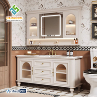 Ensemble de meubles de salle de bain en bois massif moderne OEM 2025, complet avec table en cuivre, bureau, armoire, panneau, miroir, lavabo, robinet pour chambre à coucher, salle à manger