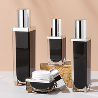 Ensemble de flacons pompe à lotion et pots à crème en acrylique carré argenté et noir avec logo personnalisé, 30 ml, 50 ml, 100 ml, 120 ml, 30 g, 50 g