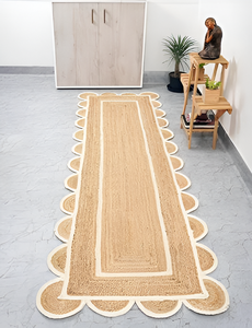 High Quality Trendy Handcrafted Natural Jute <b>Runner</b> Rug with Scalloped Border for Hallway Entryway Living Room and Bedroom Decor - Product Image 4