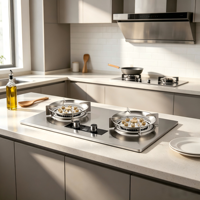 Table de cuisson à gaz encastrable en acier inoxydable à 2 brûleurs, 9 cavités, haute puissance avec fonction minuterie, pour gaz naturel domestique