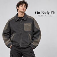 Blousons en jean vintage délavés pour hommes, coupe ample, 100 % coton épais, avec empiècements contrastants, fermeture éclair intégrale, style workwear – Nouveauté fournisseur
