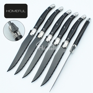 Xyj ensemble de couteaux à steak, <span class=keywords><strong>laguiole</strong></span>, avec lame dentelée à revêtement noir et manche en ABS, nouvelle collection - Product Image 3