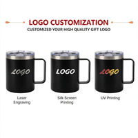 Mug isotherme pliable classique en acier inoxydable à double paroi de 12 oz avec poignée pour le bureau, l'extérieur, le camping et la rentrée scolaire