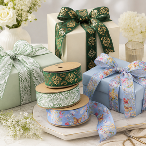Cinta de terciopelo vintage con estampado damasco y lámina dorada, de poliéster de una sola cara, para coronas navideñas y decoración festiva - Product Image 6
