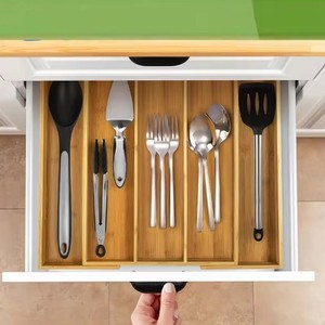 Bamboo Drawer Organizer Expandable Rectangular <b>Storage</b> <b>Box</b> For Tableware <b>Kitchen</b> Utensils Single Tier Standing Type - Product Image 1