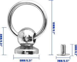 Kyuionty Rivets à vis à tête ronde avec anneau de traction, en métal, pour artisanat du cuir DIY, rivets à vis en O, rivets à clous pour sacs et murs - Product Image 2