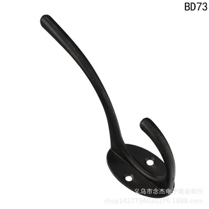 Black Zinc Alloy <b>Wall</b> <b>Hook</b> BD73 Coat <b>Hook</b> 95mm Length Durable Single <b>Hook</b> For <b>Wall</b> Or Door Mounting - Product Image 2
