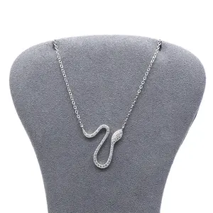 Minimalista serpiente collar circón plata esterlina chica serpiente diseñador collares colgante 925