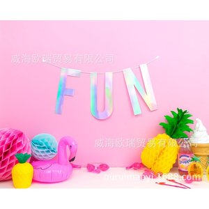 Bannière en film laser arc-en-ciel, paillettes irisées, lettres personnalisées pour décorations de fête d'anniversaire d'enfants - Product Image 1