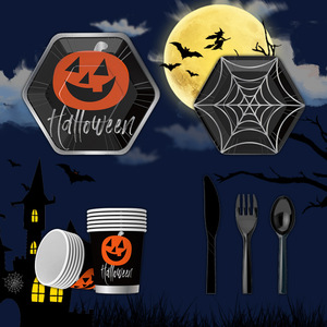 Halloween Feest Decoratieve Dinerplaat Pompoen Decoratieve Papieren Bord Bekervork - Product Image 3