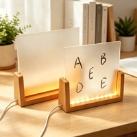 Tableau de messages LED en acrylique avec base en bois, support de mémo lumineux, panneau de table décoratif, alimentation USB, intensité réglable, pour chambre à coucher