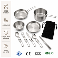 Ensemble de couverts portables en acier inoxydable 304 avec couteau pliant, fourchette, cuillère et baguettes pour le camping et les pique-niques