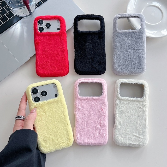 Autumn Winter Warm Plush Phone Case for iPhone 17 16 15 14 13 Pro Max Solid Color Furry Fluffy Shockproof Protective Back Cover