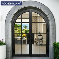 Puertas Batientes Dobles de Aluminio Ultra Estrechas Impermeables Rogenilan, Puerta Exterior de Cristal Simple para Casas