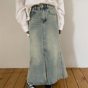 Jupe française à queue de poisson taille haute, robe rétro vintage pour femme âgée, pour le printemps, l'été, l'automne, l'hiver, décontractée, ample, en tissu denim - Product Image 5