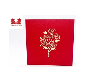Carte pop-up 3D faite à la main, bouquet de roses, carte de vœux luxueuse avec bouquet de fleurs rouges pour femmes, anniversaire, fête des mères - Product Image 1