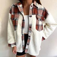 Chemisier-veste surdimensionné en flanelle à carreaux et patchwork sherpa pour femme, col à revers, chaud, personnalisé, grandes tailles, vêtement d'extérieur décontracté pour l'hiver