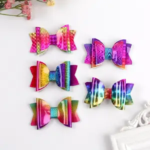 2023 Nieuwste Haaraccessoires Haarclips Glanzende Pvc Laser Haarspelden Mentale Regenboog Haarstrikken Voor Baby Meisjes