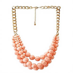 Collier vintage pour femme, plaqué or, chaîne multicouche, perles naturelles roses, bijoux fantaisie pour fêtes, mariages, cadeaux pour femme - Product Image 1