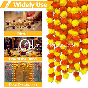 Guirlande de fleurs décoratives artificielles Marigold Guirlande de cordes de fleurs multicolores pour la décoration de porte de mariage de la mort - Product Image 2