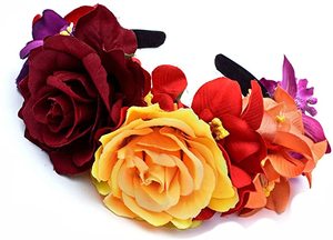 Vestido De Fiesta Día De los muertos, diadema, disfraz, rosa, flor, corona mexicana - Product Image 2