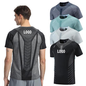 T-shirts de sport pour hommes, personnalisés par le fabricant, à séchage rapide, respirants, sans coutures, à manches raglan, coupe ajustée, pour la course à pied, la musculation et les entraînements - Product Image 1