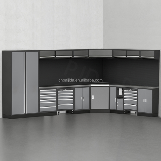 Combination Garage Cabinet Steel Storage Workbench Heavy Duty Garage Tool Chest Custom Workshop Modular Tool Cabinet System