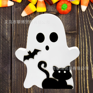 Decoración de fantasma de Halloween blanca con sombrero de bruja y escoba para uso en interiores, para decoración de fiestas. - Product Image 2