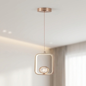 Suspension carrée LED 13W en cristal pour salon, H25xL14cm, 3000K, métal doré français + cristal transparent, protection oculaire - Product Image 2
