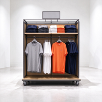 Présentoirs pour vêtements, cadre métallique gris, étagères en panneaux de bois, roulettes, tringle de suspension, CE ETL, vente en gros pour boutiques