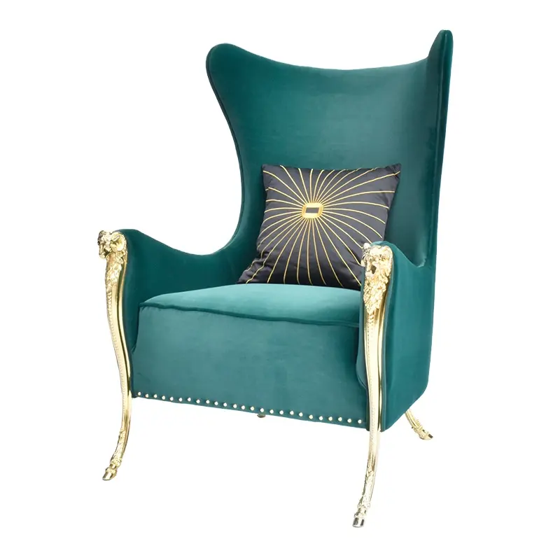 럭셔리 금속 다리 편안한 악센트 날개 의자 편안한 성능 패브릭 스웨이드 벨루어 벨벳 덮개를 씌운 현대 날개 안락 의자