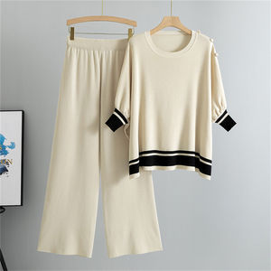 Completi lavorati a maglia primavera autunno snellenti maniche aderenti maniche a pipistrello top pantaloni larghi maglioni completi a due pezzi - Product Image 6