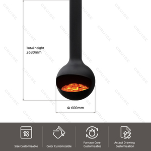 CRUISE 360 °   <span class=keywords><strong>Caminetto</strong></span> Sospeso Decorativo <span class=keywords><strong>per</strong></span> Villa con Rotazione Libera, <span class=keywords><strong>Caminetto</strong></span> Elettronico a <span class=keywords><strong>Carbone</strong></span> 600mm Senza Riscaldamento - Product Image 4