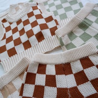 Haute qualité INS Style neutre nouveau-né et enfant en bas âge damier sans manches gilet Shorts pull ensemble pur coton gilet
