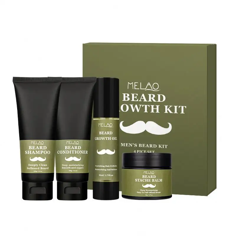 OEM Kit de shampoing et d'après-shampooing à barbe personnalisé pour après-rasage huile de toilettage à barbe pour hommes coffret de baume à barbe pour hommes