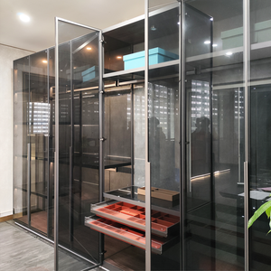 Armadio da <span class=keywords><strong>camera</strong></span> da letto in legno massello lucido a 4 porte design a <span class=keywords><strong>parete</strong></span> in metallo in acciaio inox vetro <span class=keywords><strong>camera</strong></span> da letto <span class=keywords><strong>matrimoniale</strong></span> guardaroba per ragazze - Product Image 4