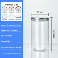 Pot de conservation alimentaire en plastique transparent avec anneau de serrage à vis en PET de calibre 85 mm, récipient hermétique, plusieurs couvercles en option
