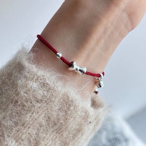 S925 Sterling Silver Red Rope Bow <b>Bracelet</b> For Women <b>Adjustable</b> Everyday Wear Jewelry - Product Image 4